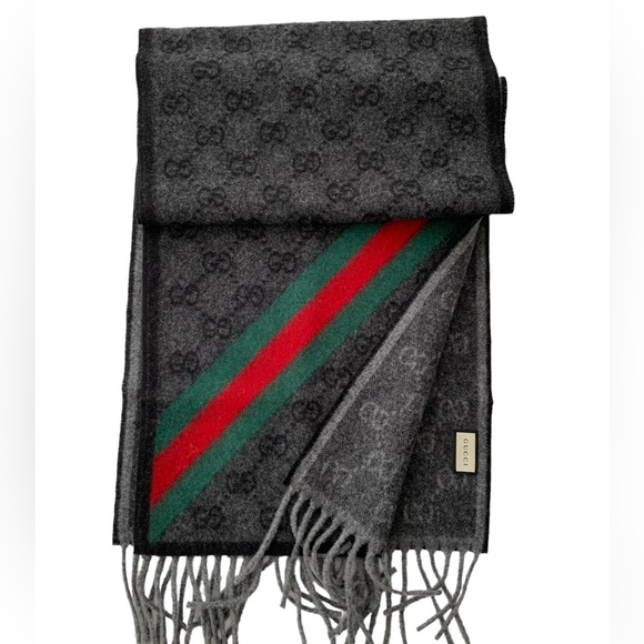 Gucci Accessories - 💝💝💝GUCCI UNISEX AUTHENTIC NEW Wool  Monogram Web Scarf black/green/red💝💝💝